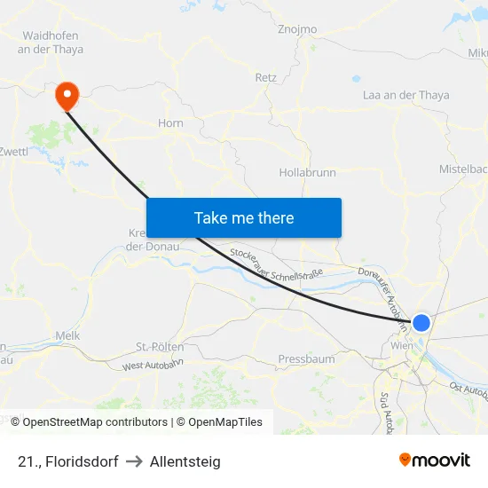 21., Floridsdorf to Allentsteig map