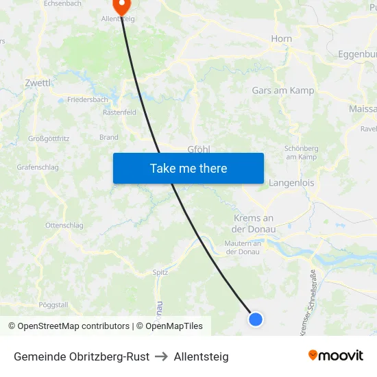 Gemeinde Obritzberg-Rust to Allentsteig map