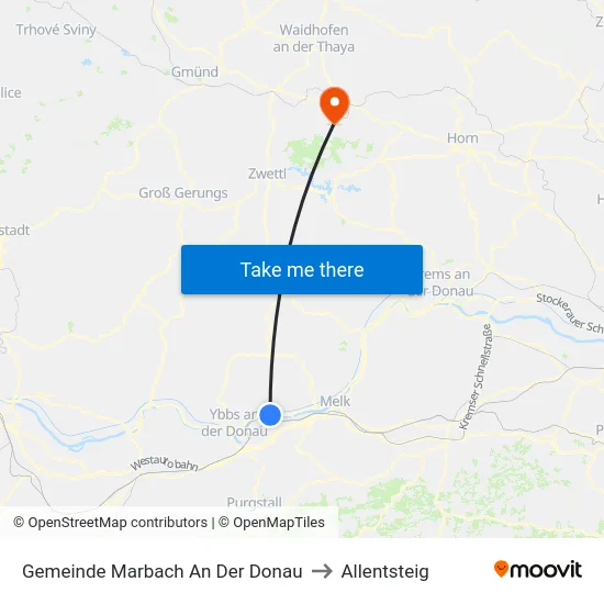 Gemeinde Marbach An Der Donau to Allentsteig map