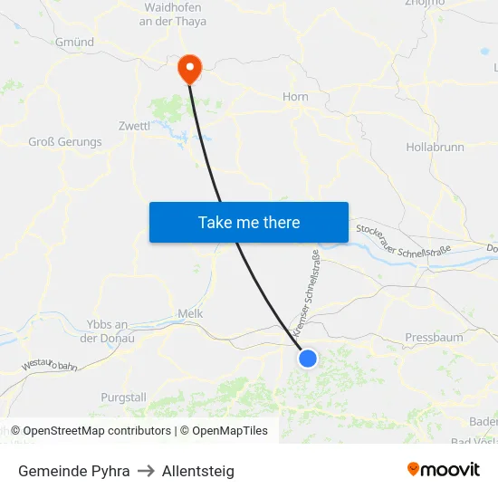 Gemeinde Pyhra to Allentsteig map