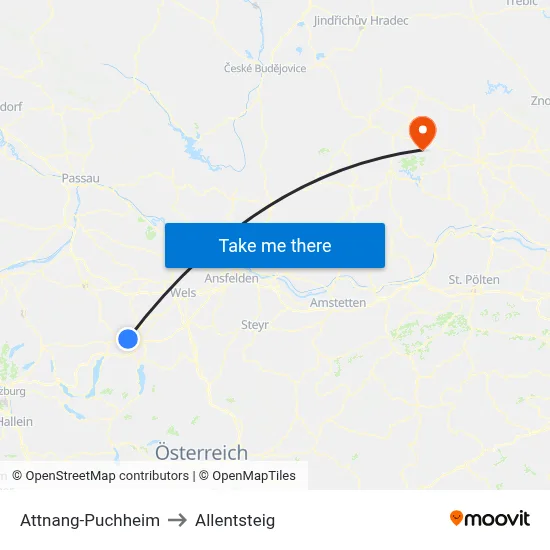 Attnang-Puchheim to Allentsteig map