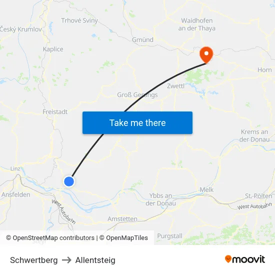 Schwertberg to Allentsteig map