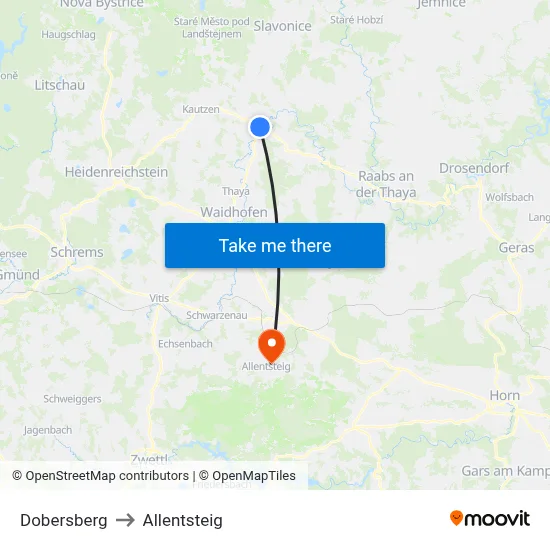 Dobersberg to Allentsteig map
