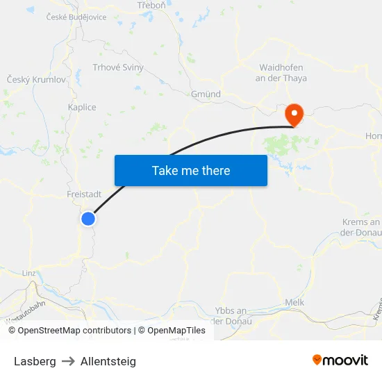 Lasberg to Allentsteig map