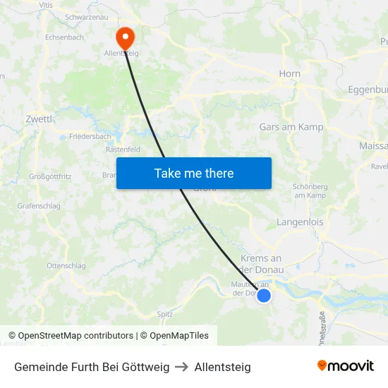 Gemeinde Furth Bei Göttweig to Allentsteig map