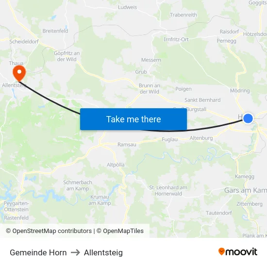 Gemeinde Horn to Allentsteig map