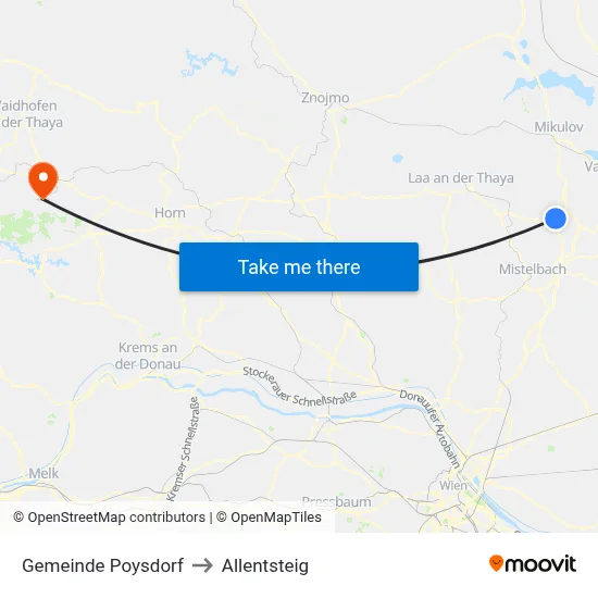 Gemeinde Poysdorf to Allentsteig map