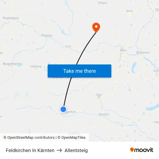 Feldkirchen In Kärnten to Allentsteig map