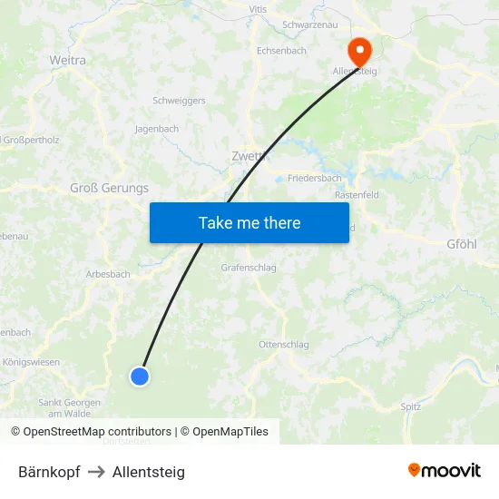 Bärnkopf to Allentsteig map