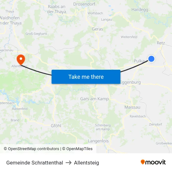 Gemeinde Schrattenthal to Allentsteig map