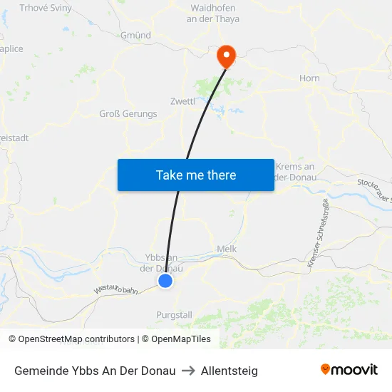 Gemeinde Ybbs An Der Donau to Allentsteig map