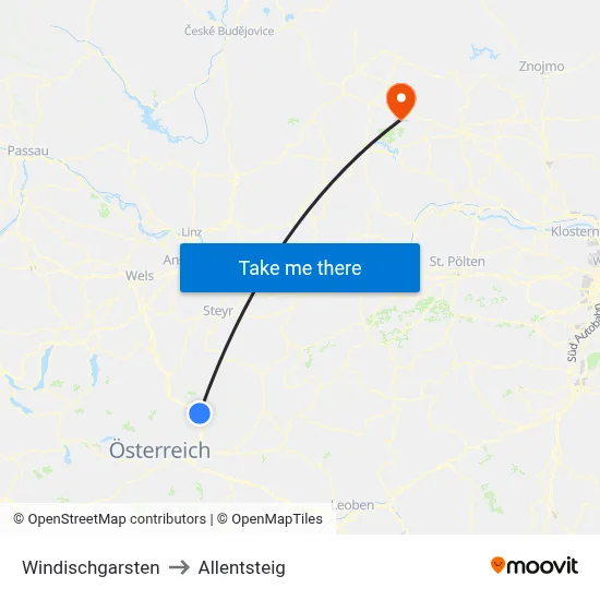 Windischgarsten to Allentsteig map