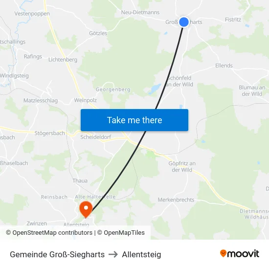 Gemeinde Groß-Siegharts to Allentsteig map