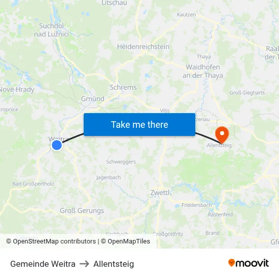 Gemeinde Weitra to Allentsteig map