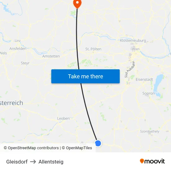 Gleisdorf to Allentsteig map