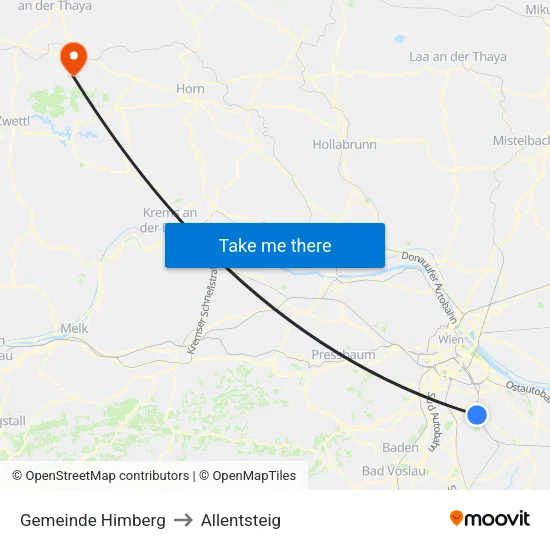 Gemeinde Himberg to Allentsteig map