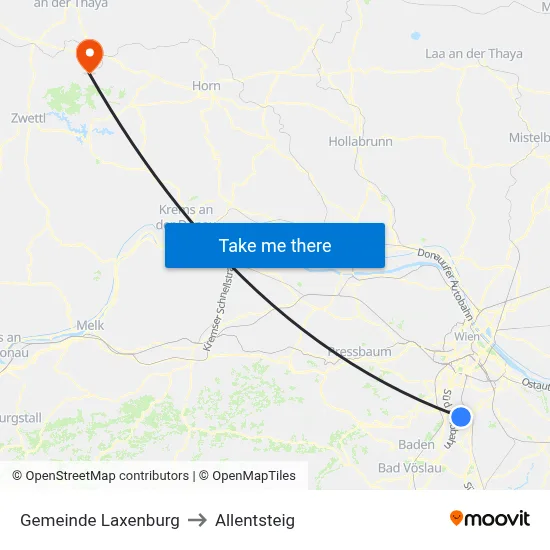 Gemeinde Laxenburg to Allentsteig map