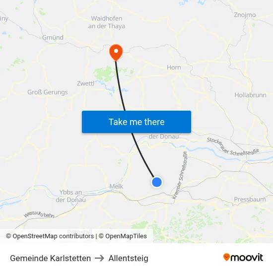 Gemeinde Karlstetten to Allentsteig map