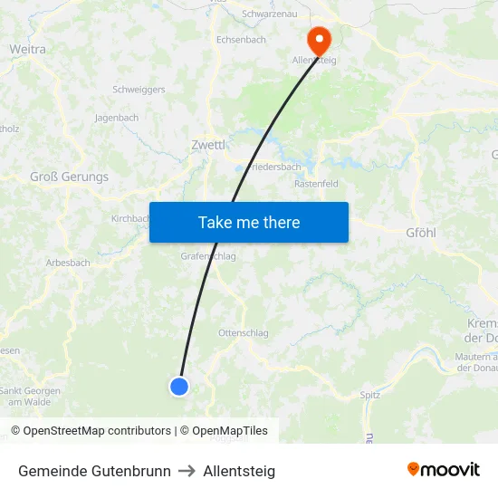 Gemeinde Gutenbrunn to Allentsteig map