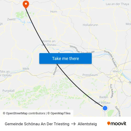Gemeinde Schönau An Der Triesting to Allentsteig map