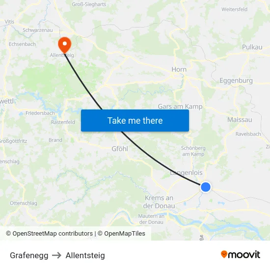 Grafenegg to Allentsteig map