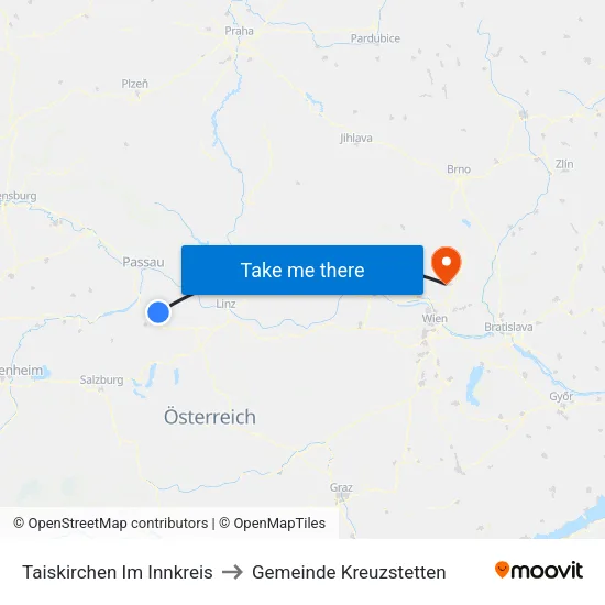 Taiskirchen Im Innkreis to Gemeinde Kreuzstetten map