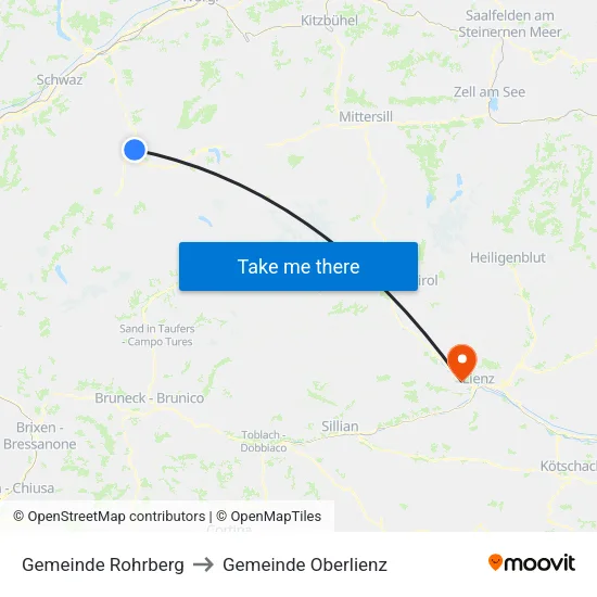 Gemeinde Rohrberg to Gemeinde Oberlienz map