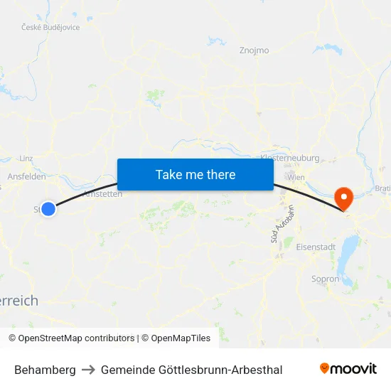 Behamberg to Gemeinde Göttlesbrunn-Arbesthal map