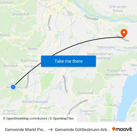 Gemeinde Markt Piesting to Gemeinde Göttlesbrunn-Arbesthal map