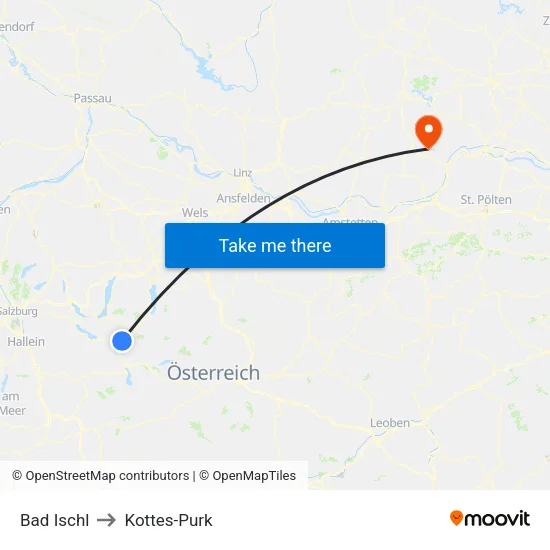 Bad Ischl to Kottes-Purk map