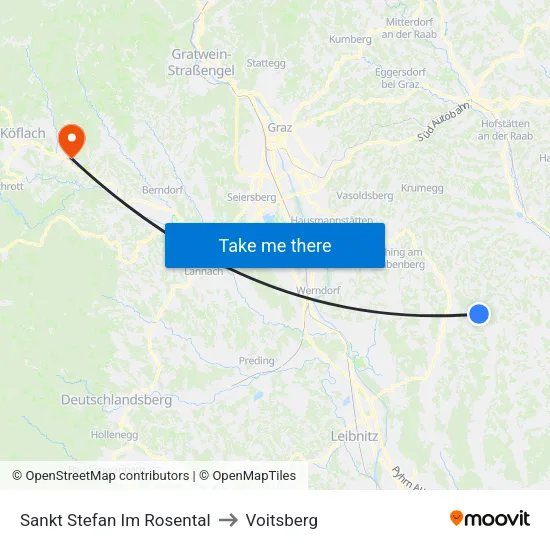 Sankt Stefan Im Rosental to Voitsberg map