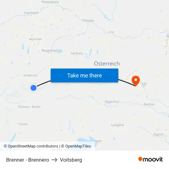 Brenner - Brennero to Voitsberg map