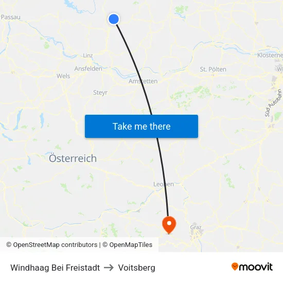 Windhaag Bei Freistadt to Voitsberg map