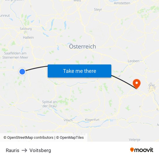 Rauris to Voitsberg map