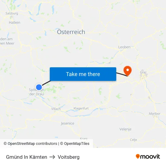Gmünd In Kärnten to Voitsberg map