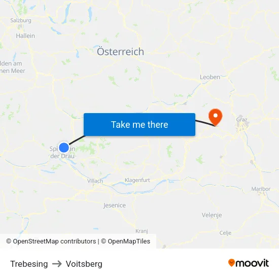 Trebesing to Voitsberg map