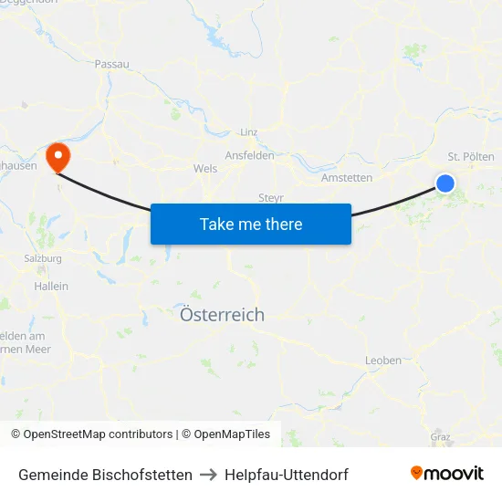 Gemeinde Bischofstetten to Helpfau-Uttendorf map