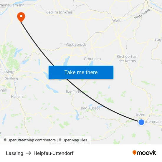 Lassing to Helpfau-Uttendorf map