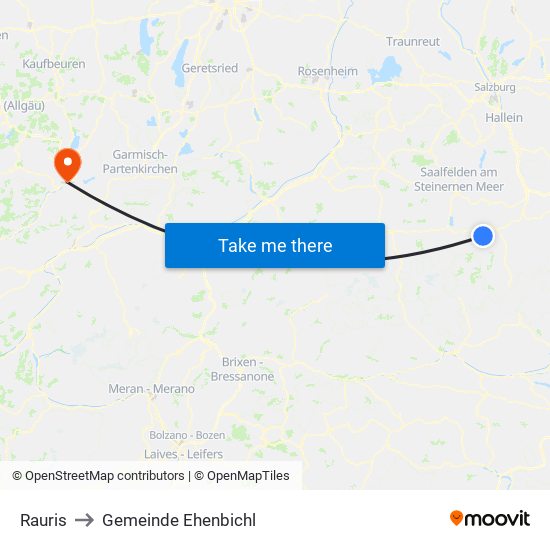 Rauris to Gemeinde Ehenbichl map