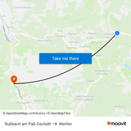 Rußbach am Paß Gschütt to Werfen map