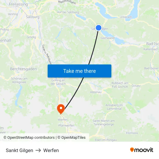 Sankt Gilgen to Werfen map