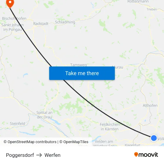 Poggersdorf to Werfen map