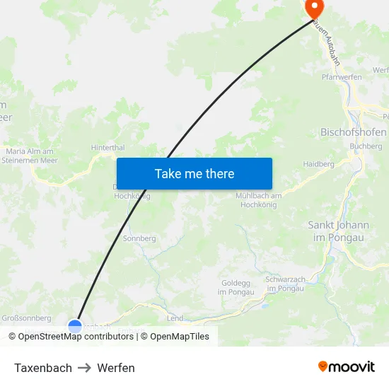 Taxenbach to Werfen map