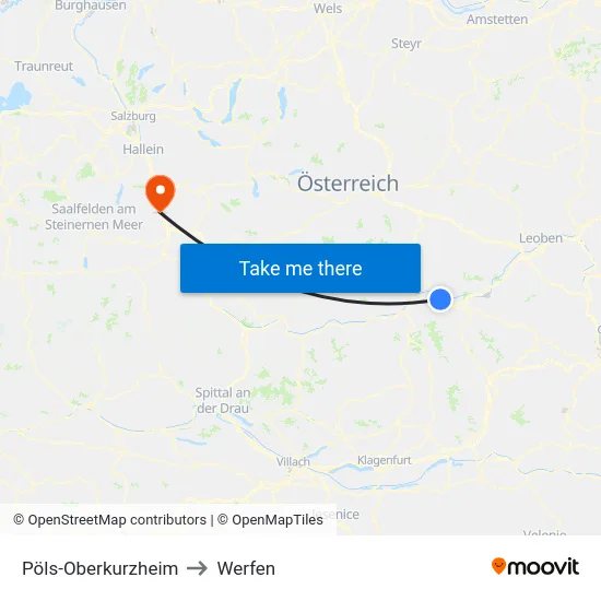 Pöls-Oberkurzheim to Werfen map