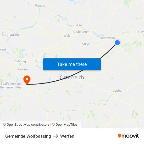 Gemeinde Wolfpassing to Werfen map