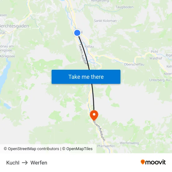 Kuchl to Werfen map
