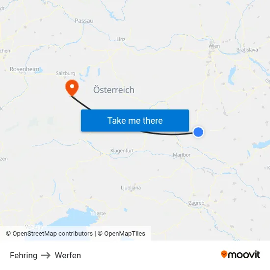 Fehring to Werfen map