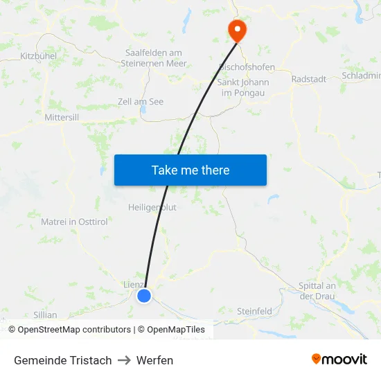 Gemeinde Tristach to Werfen map