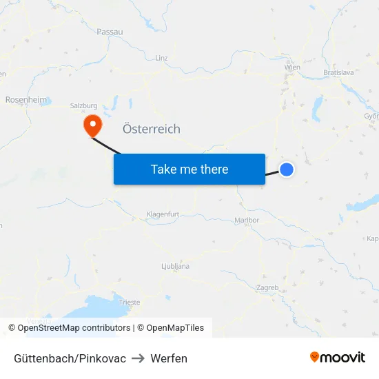 Güttenbach/Pinkovac to Werfen map