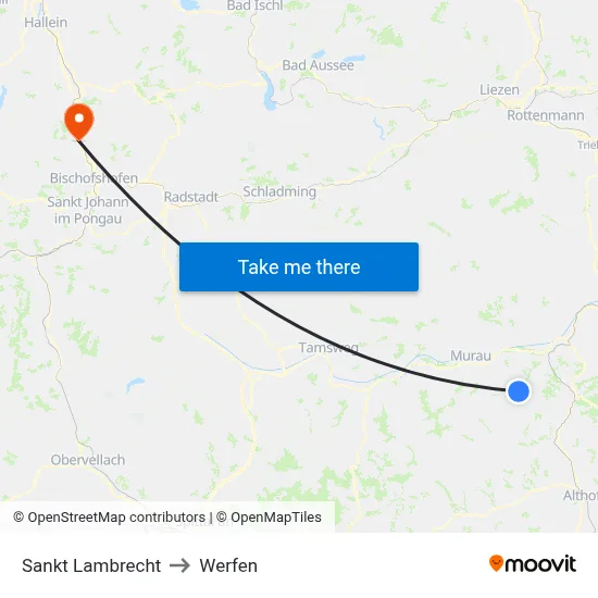 Sankt Lambrecht to Werfen map